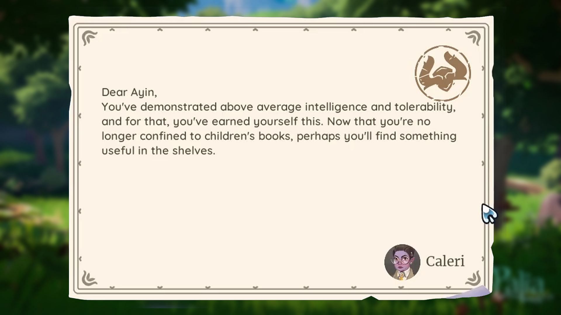 After the quest, you will receive a mail from Caleri along with the Library Card (Image via Singularity 6)